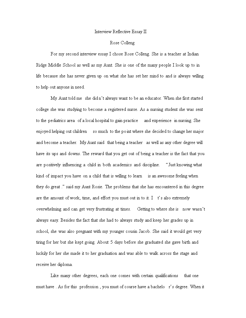 interview reflective essay template