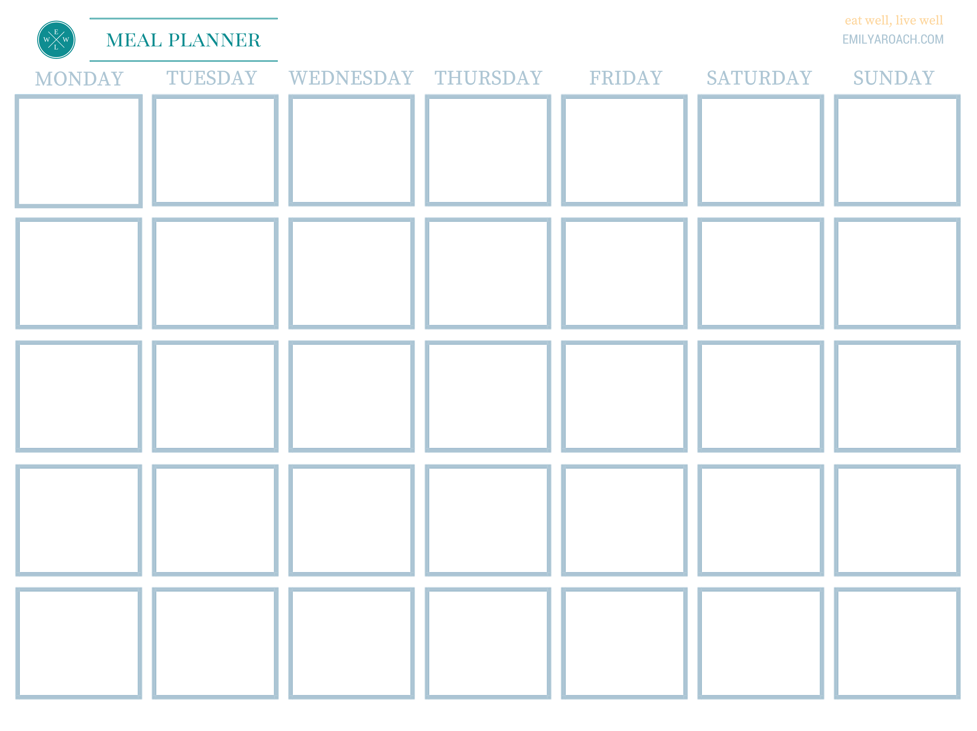 printable meal calendar template