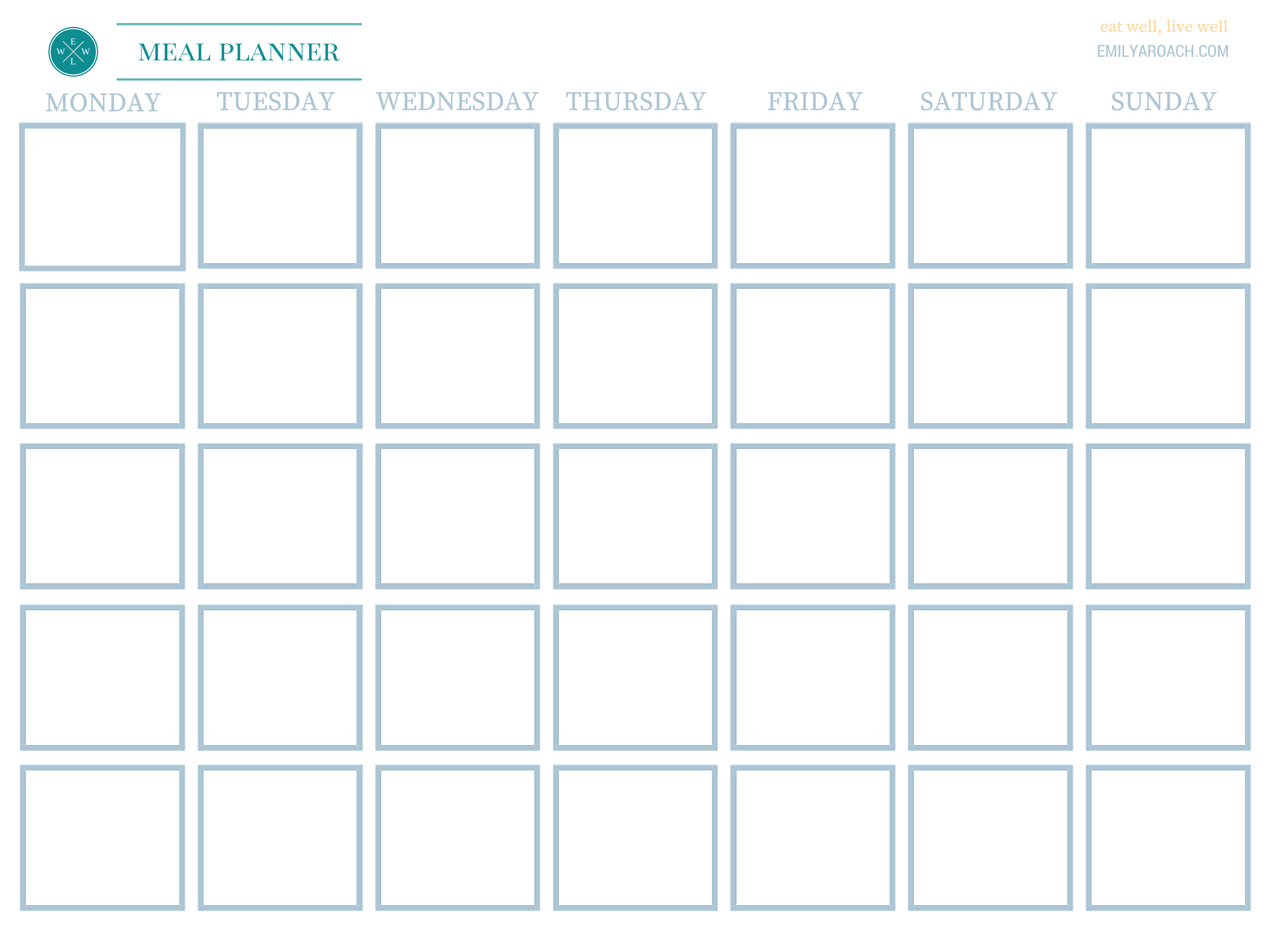 Printable Meal Calendar Templates at
