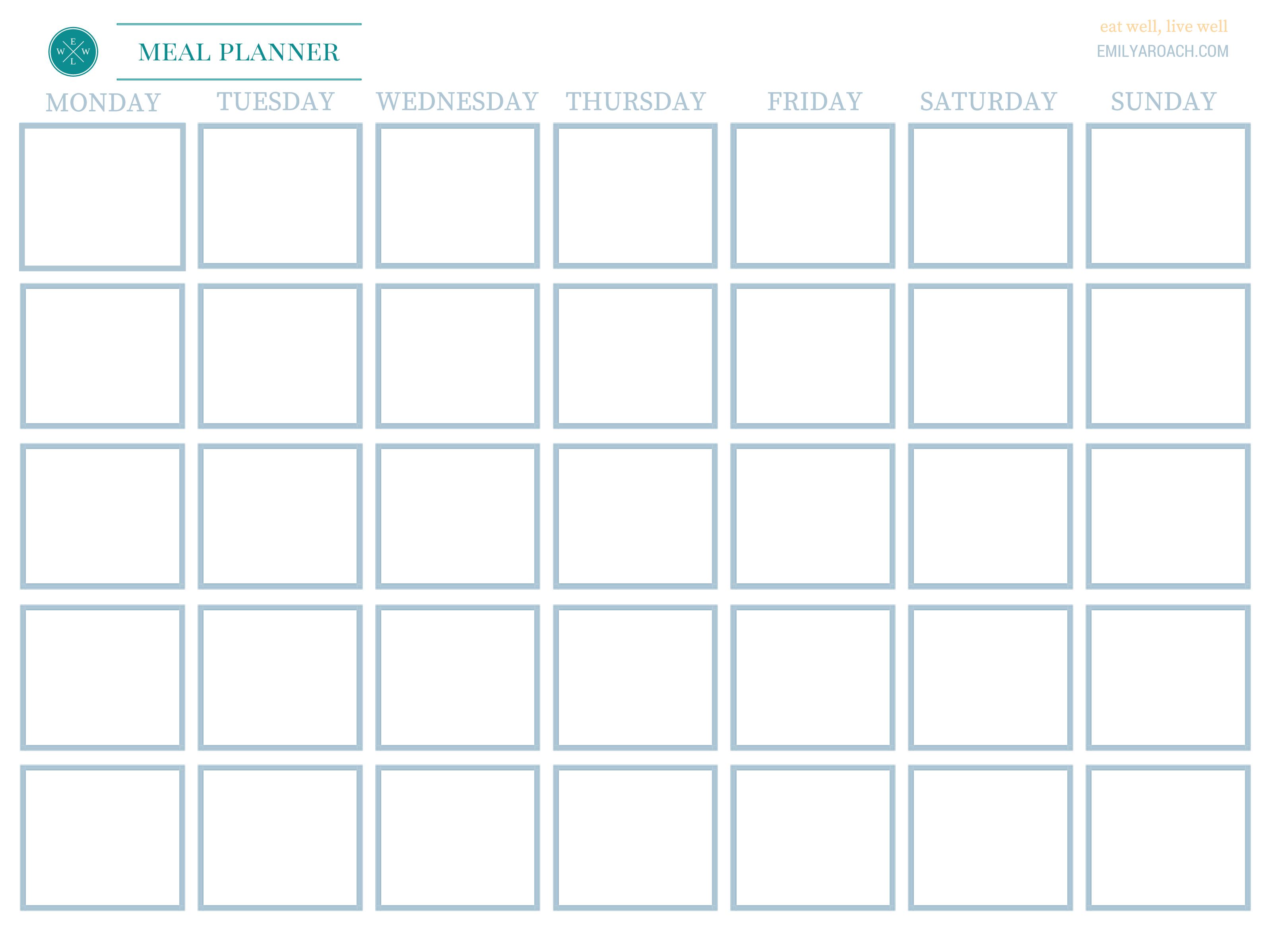 Printable Meal Calendar 模板