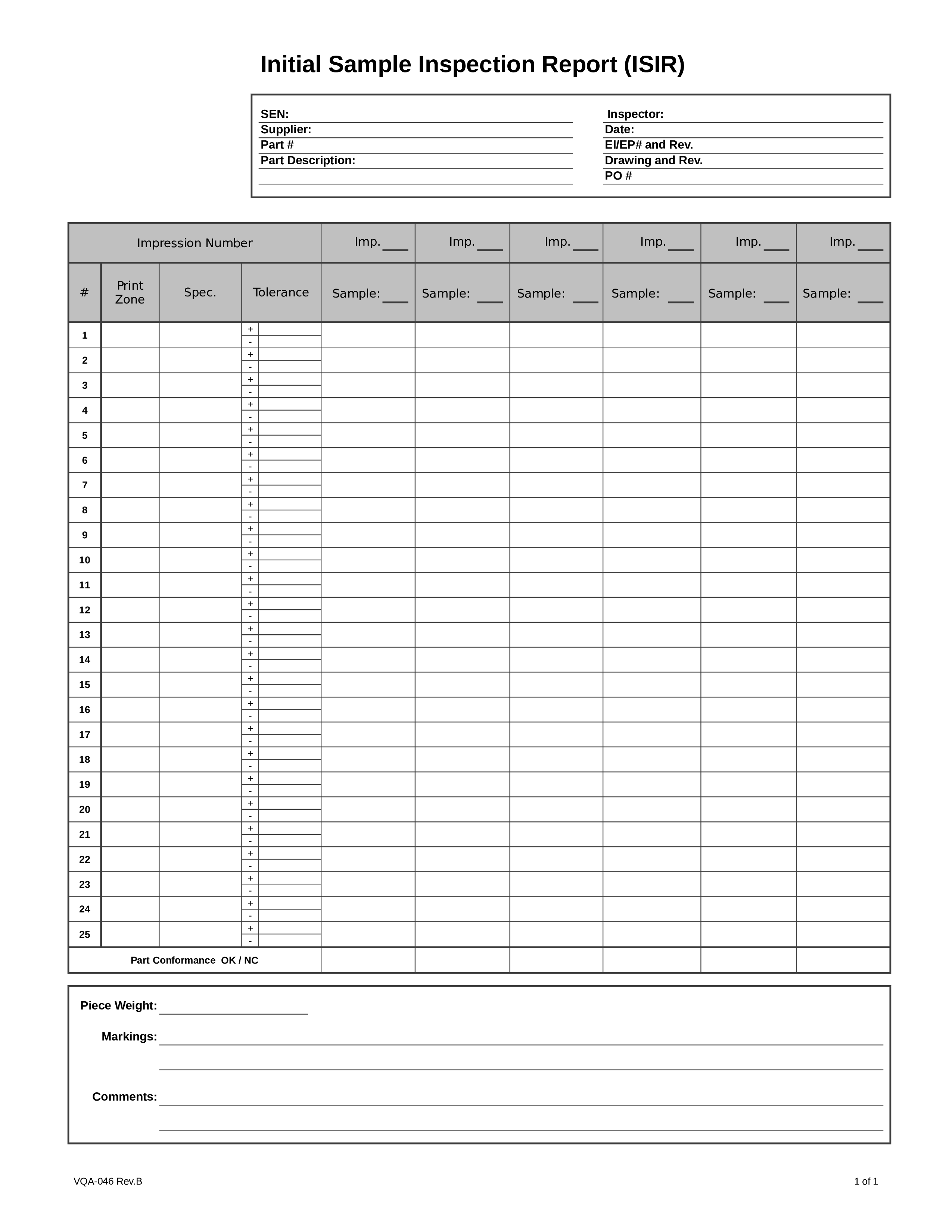 Sample Initial Inspection 模板