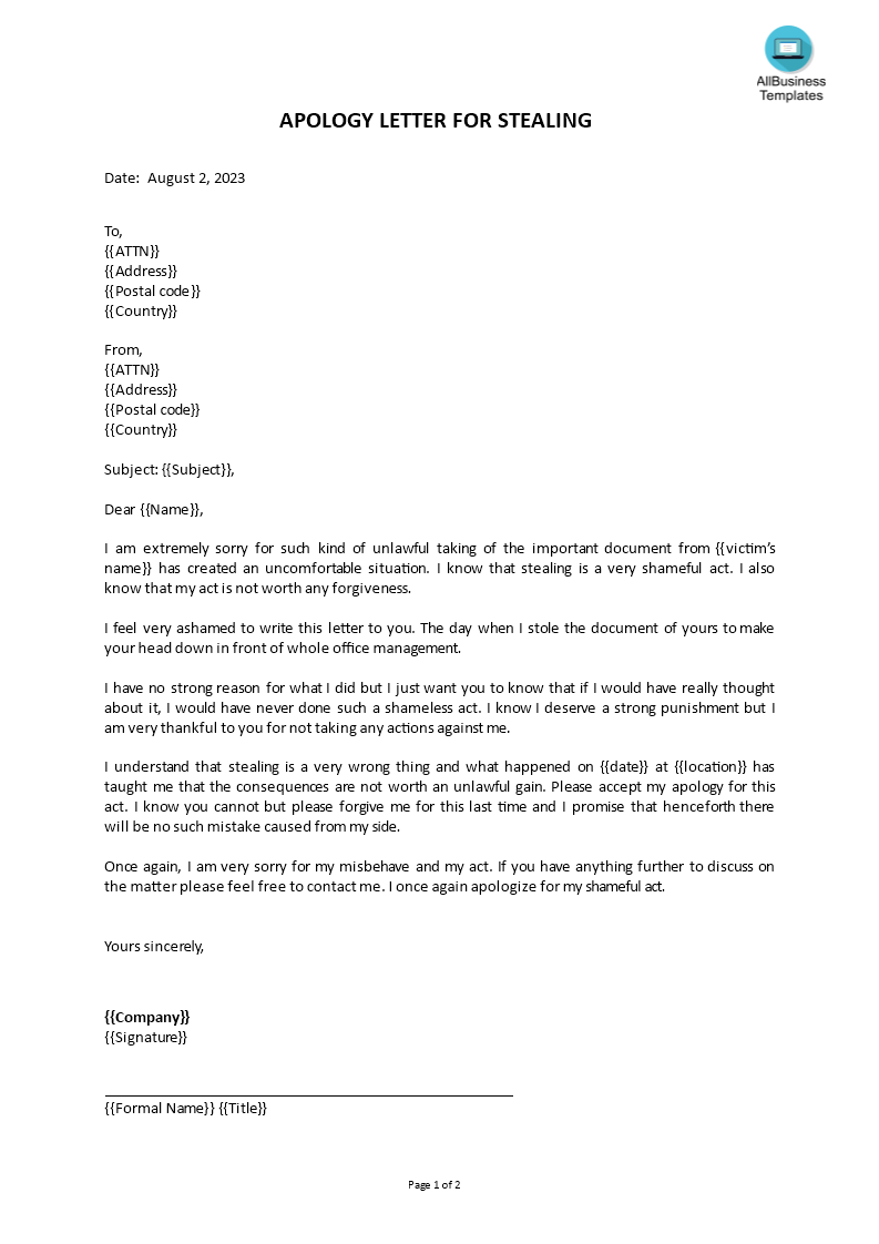 Apology Letter For Stealing Templates At Allbusinesstemplates