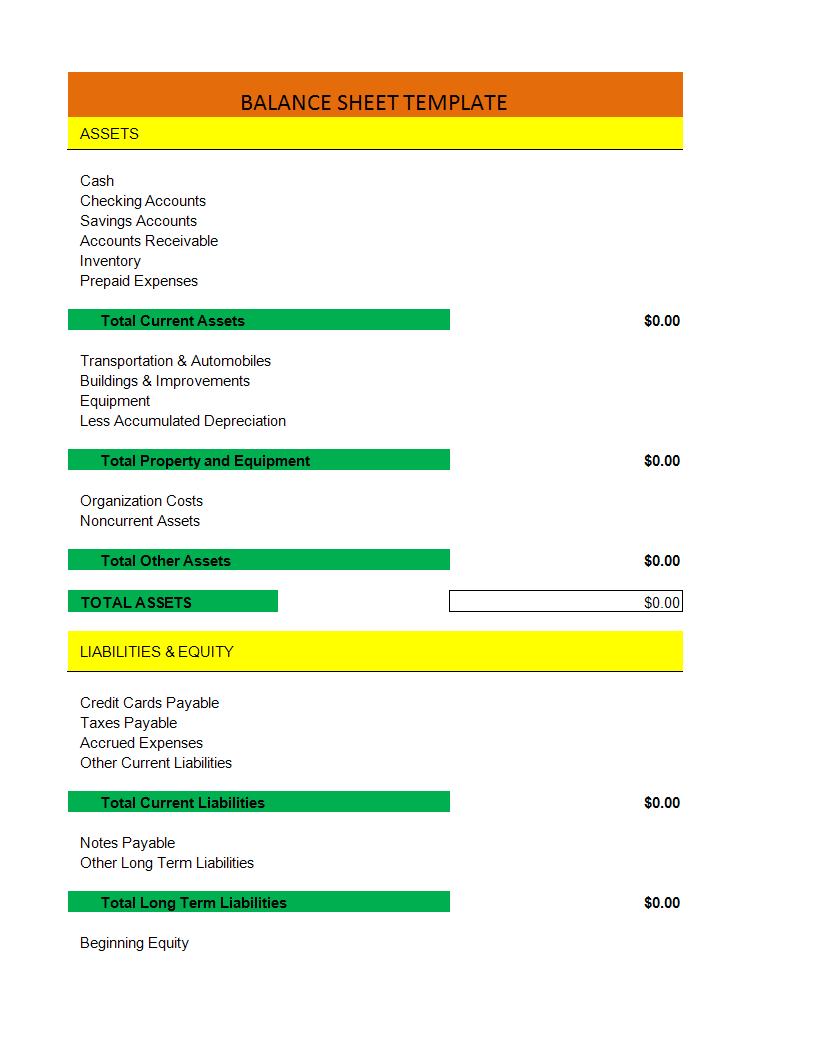 Balance Sheet worksheet template main image