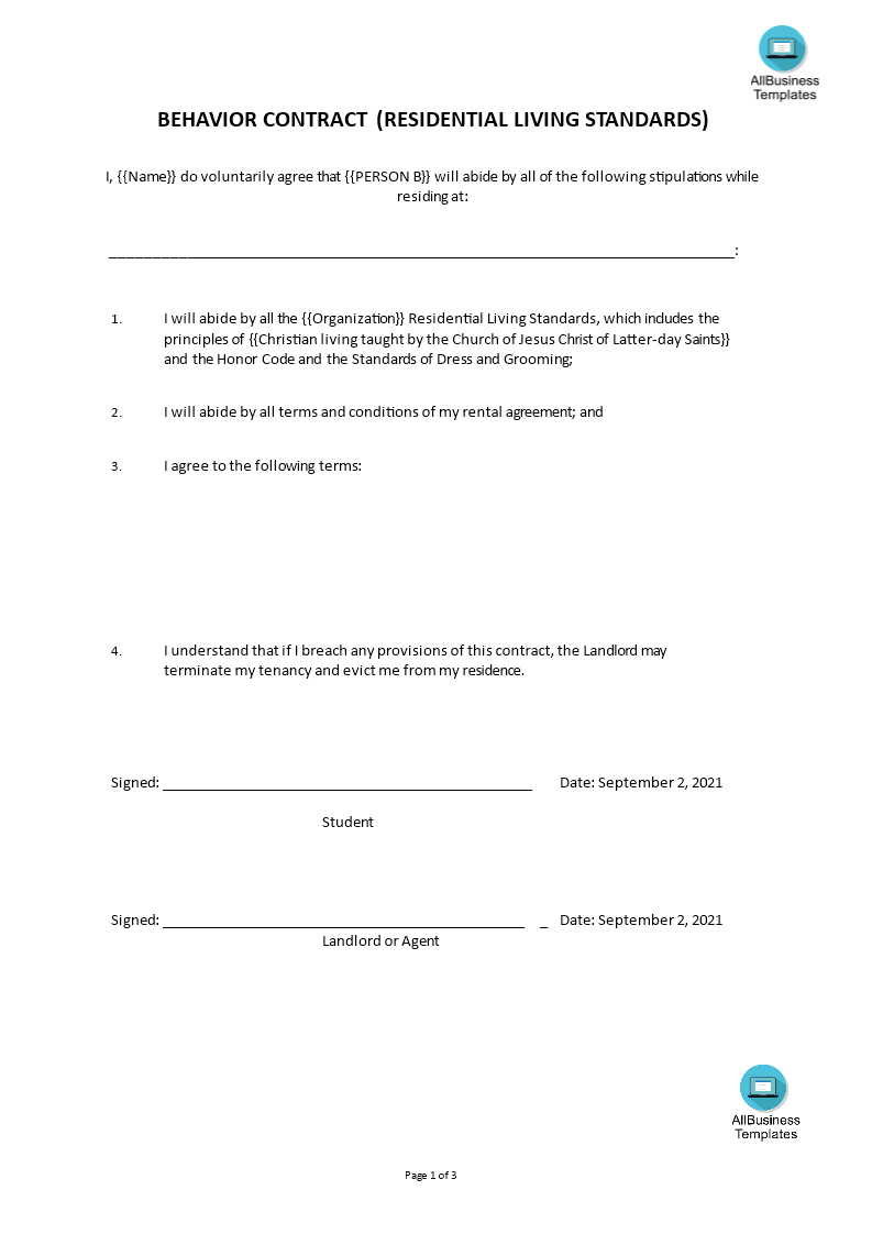 teenager behavior contract Hauptschablonenbild