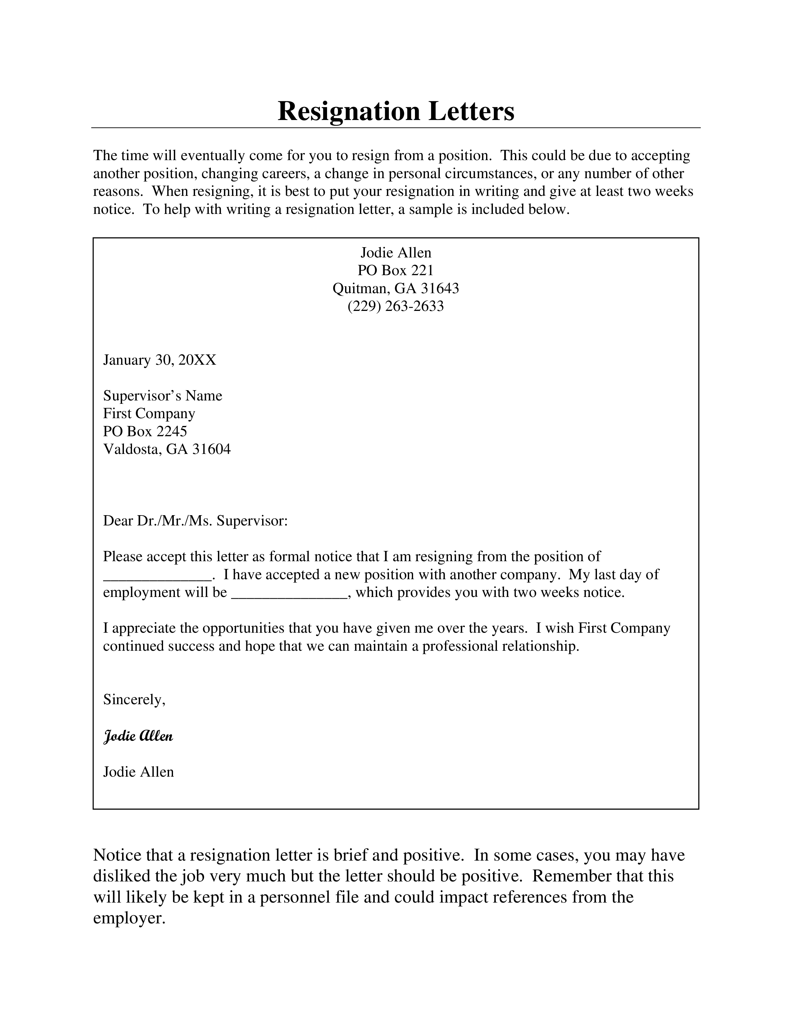 resignation letter personal circumstances template