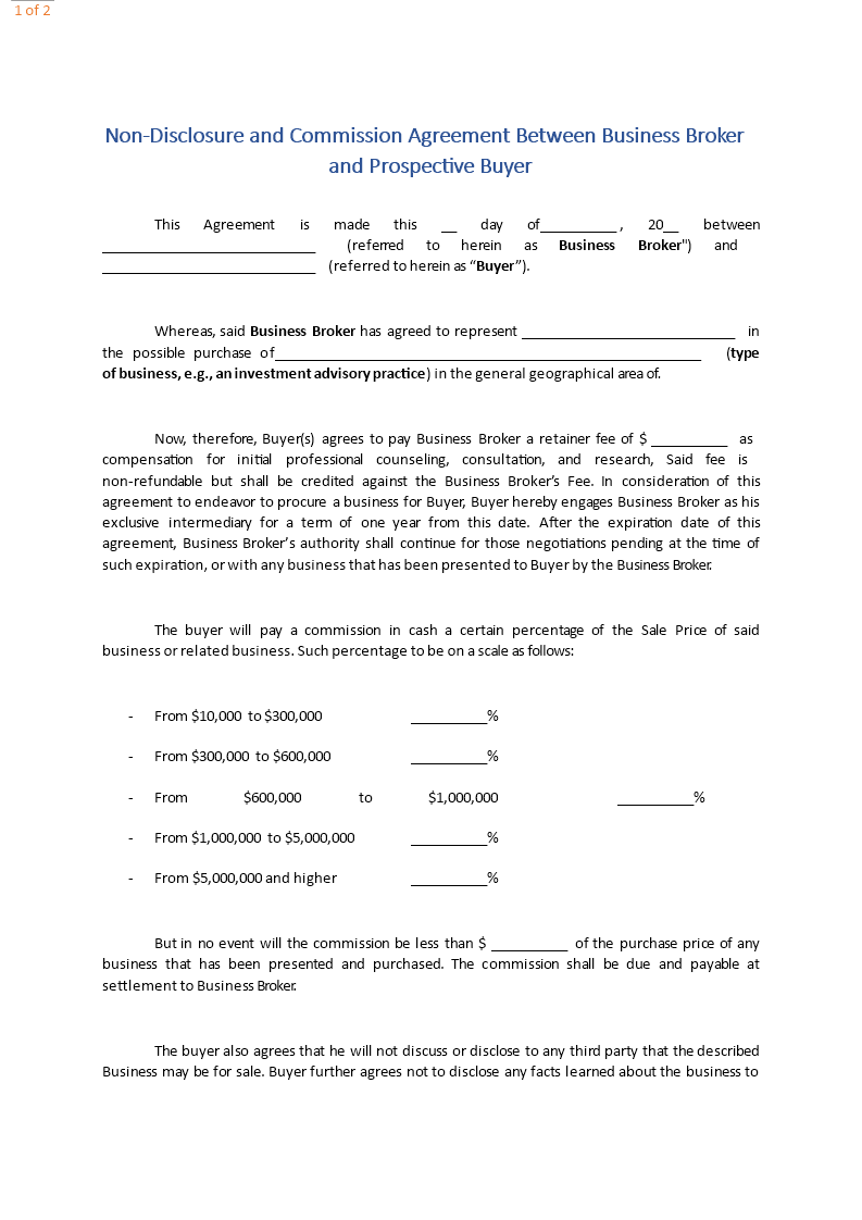 non disclosure commission agreement template