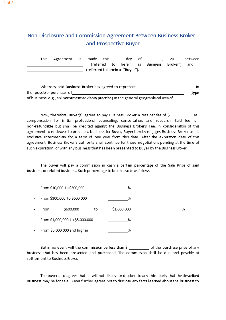 non disclosure commission agreement modèles