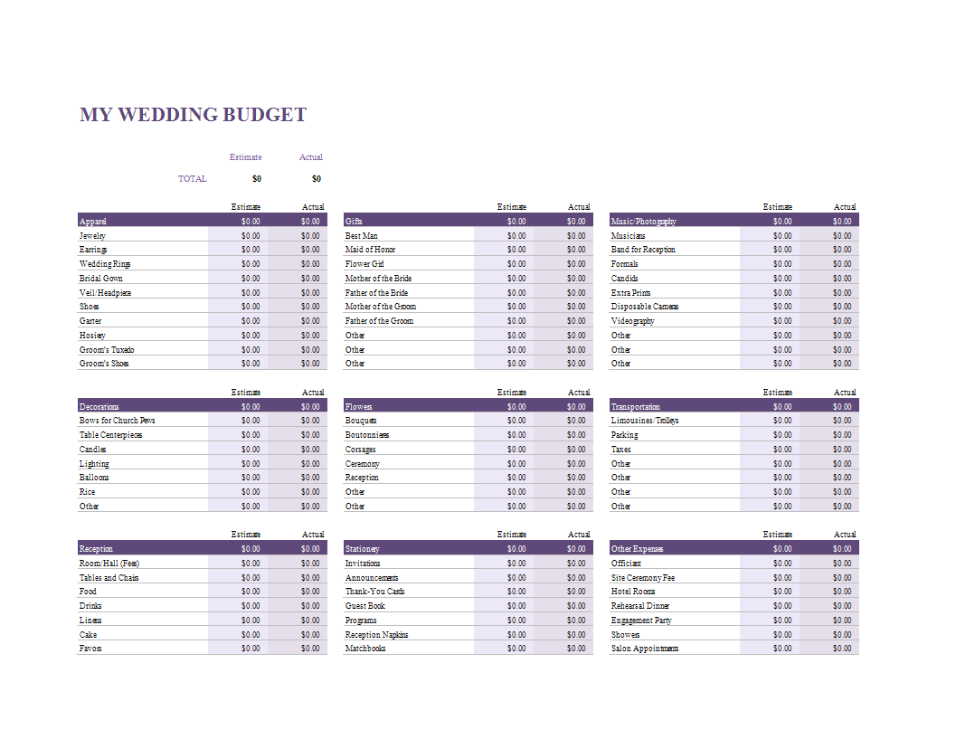 wedding budget spreadsheet sheet in excel plantilla imagen principal