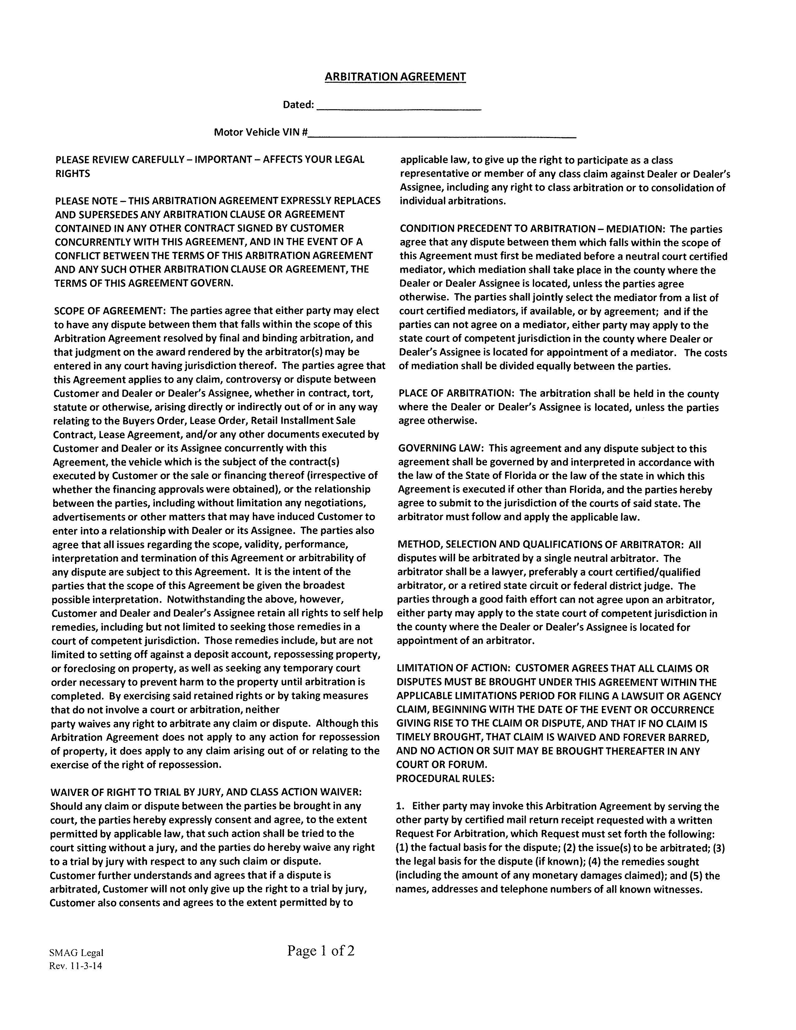 Vehicle Arbitration Agreement main image