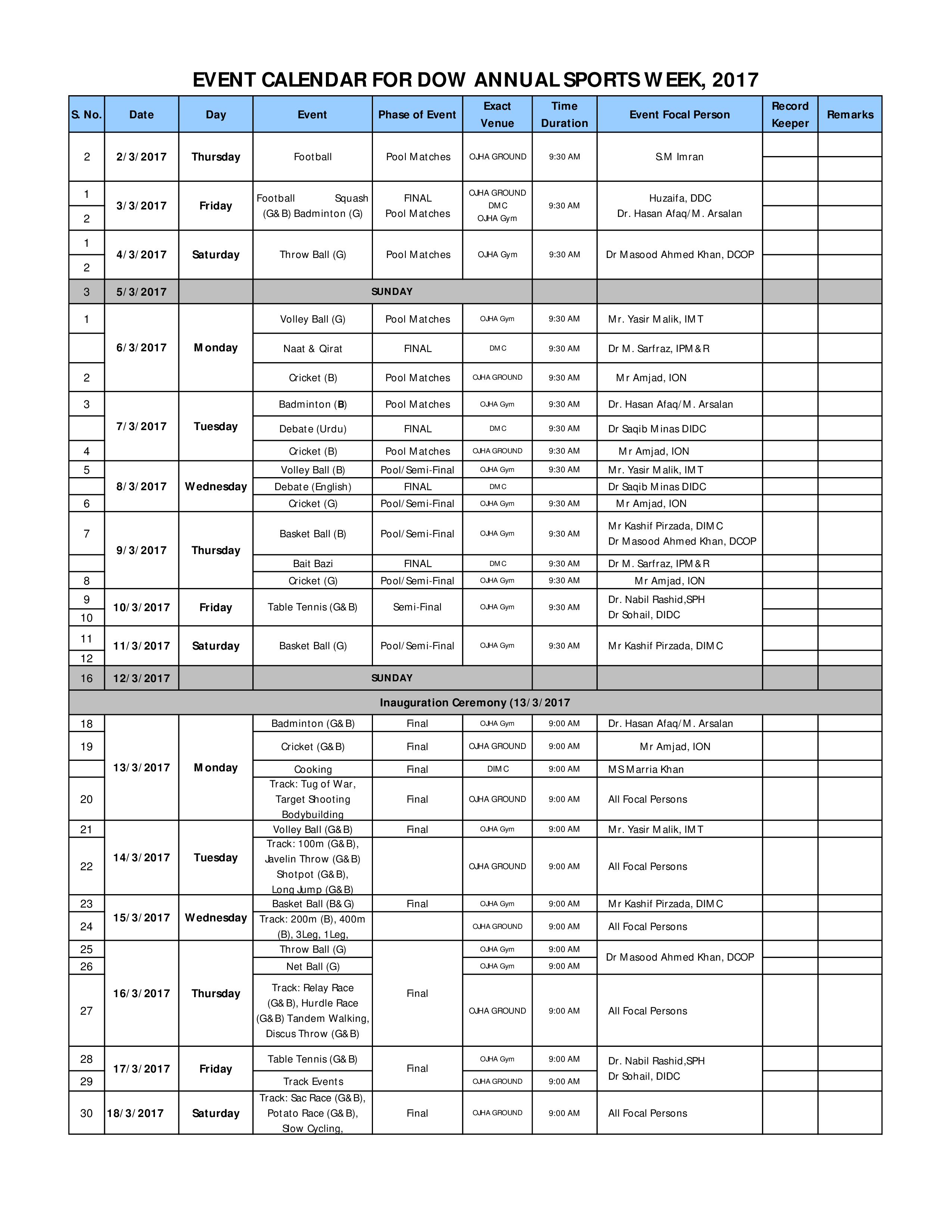 sports calendar sample modèles