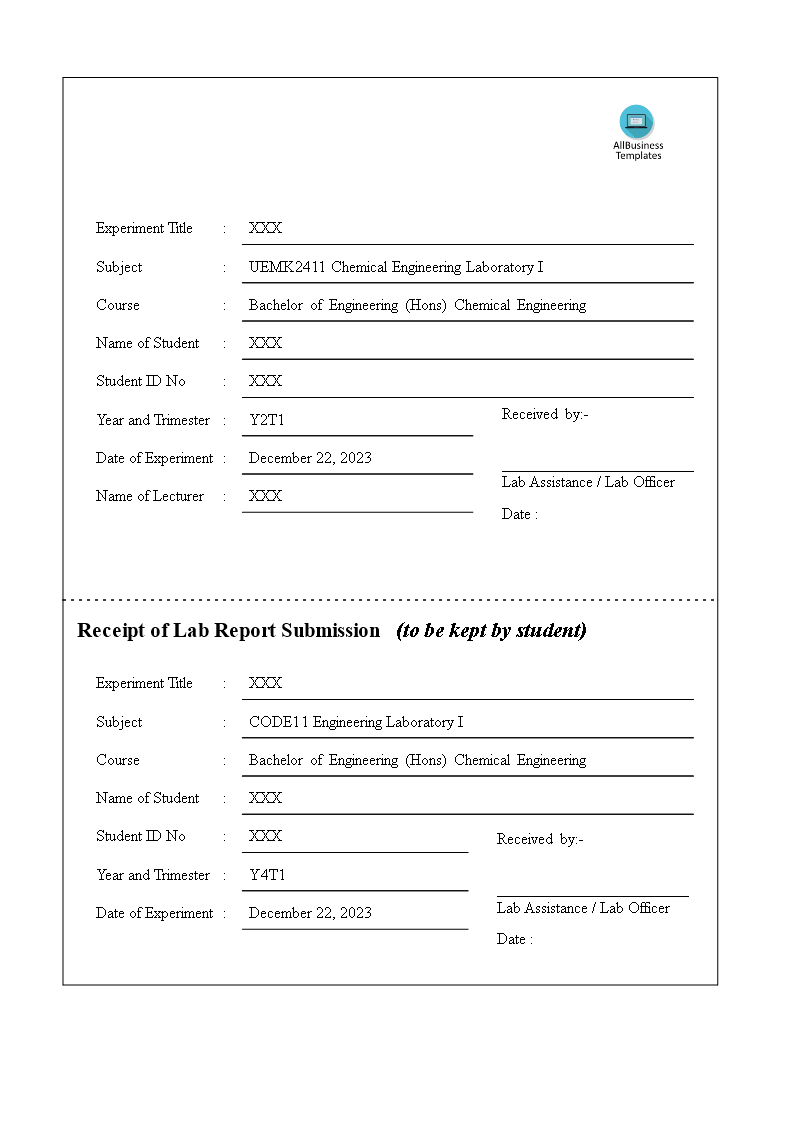 lab report cover page modèles