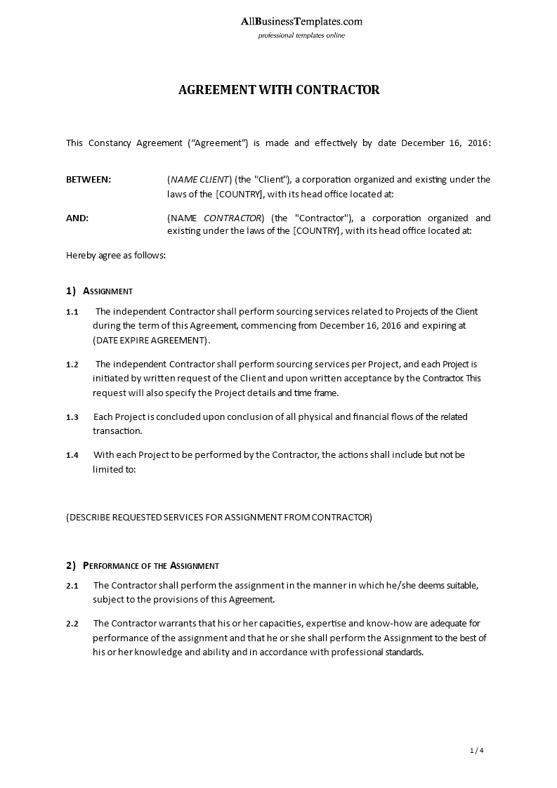 simple independent contractor agreement voorbeeld afbeelding 