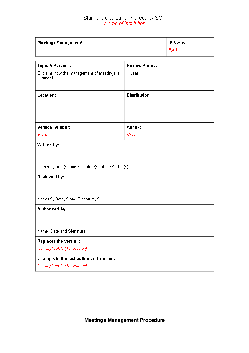 quality meetings management sop template