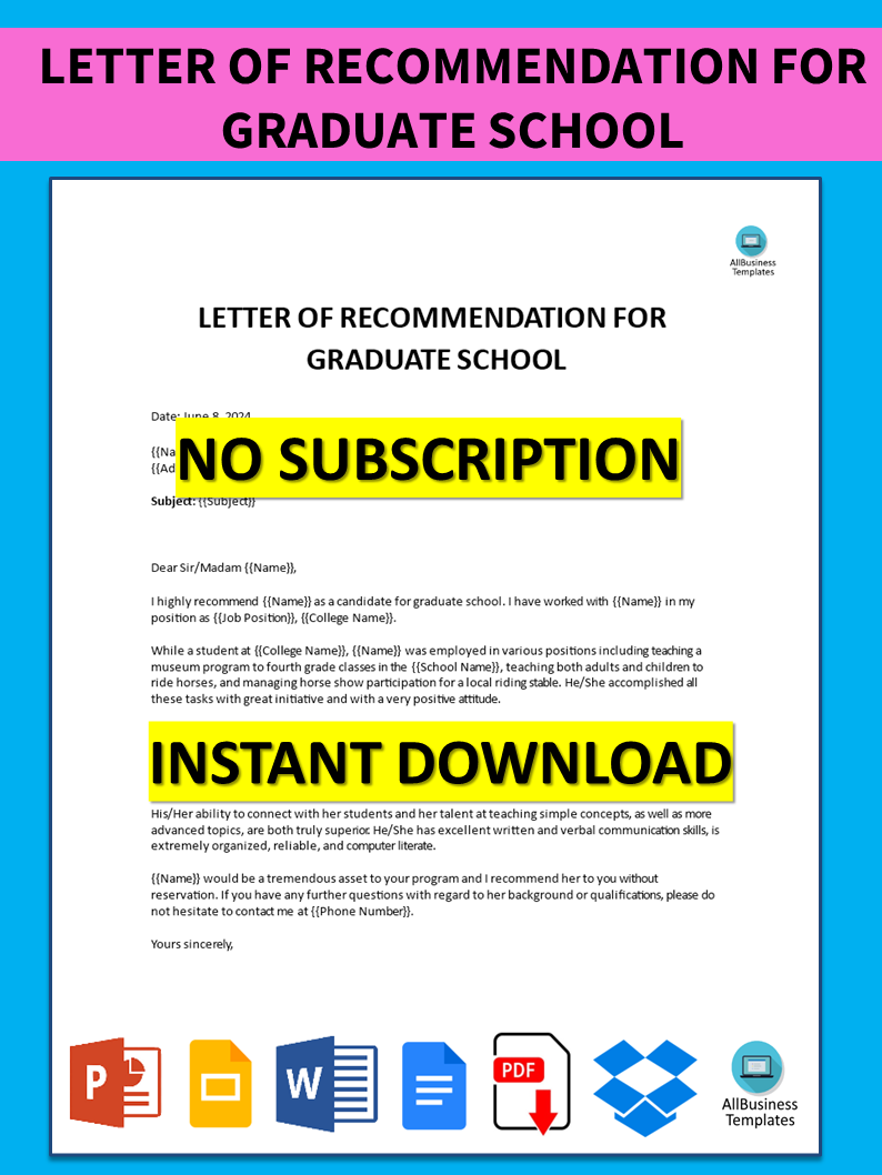 letter of recommendation for graduate school template