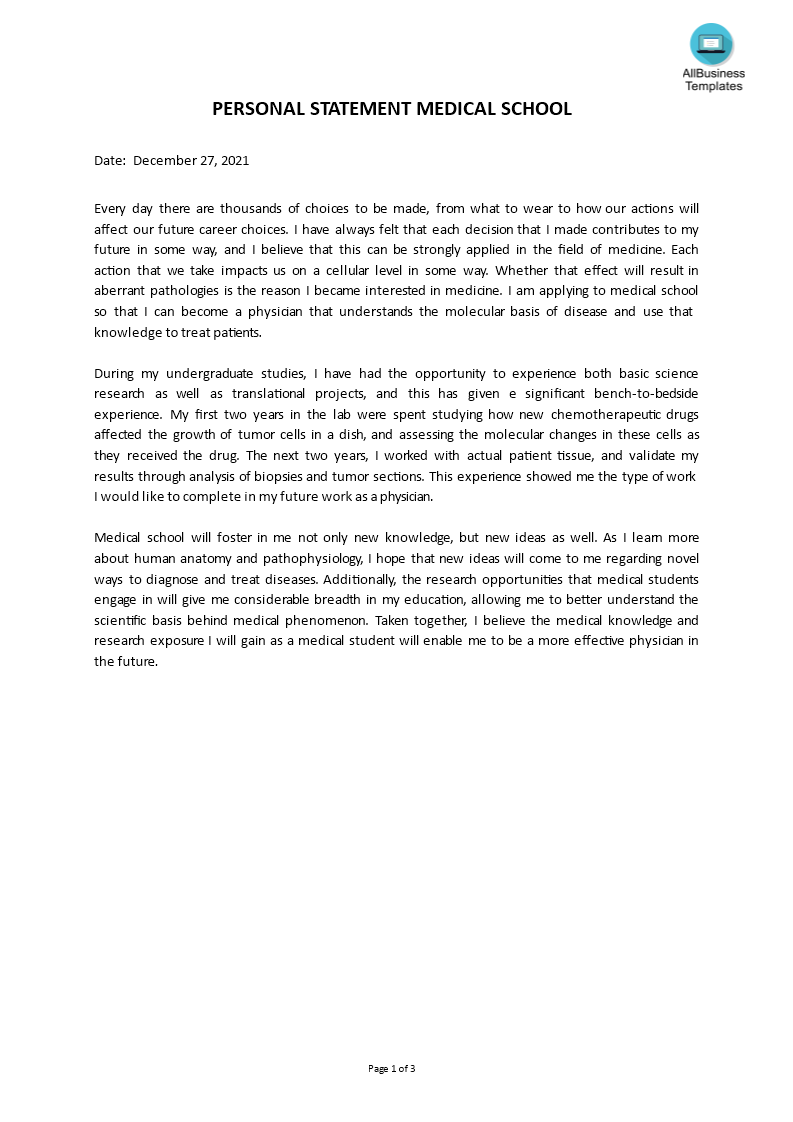 personal statement medical school template