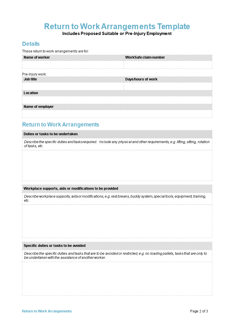 return to work template