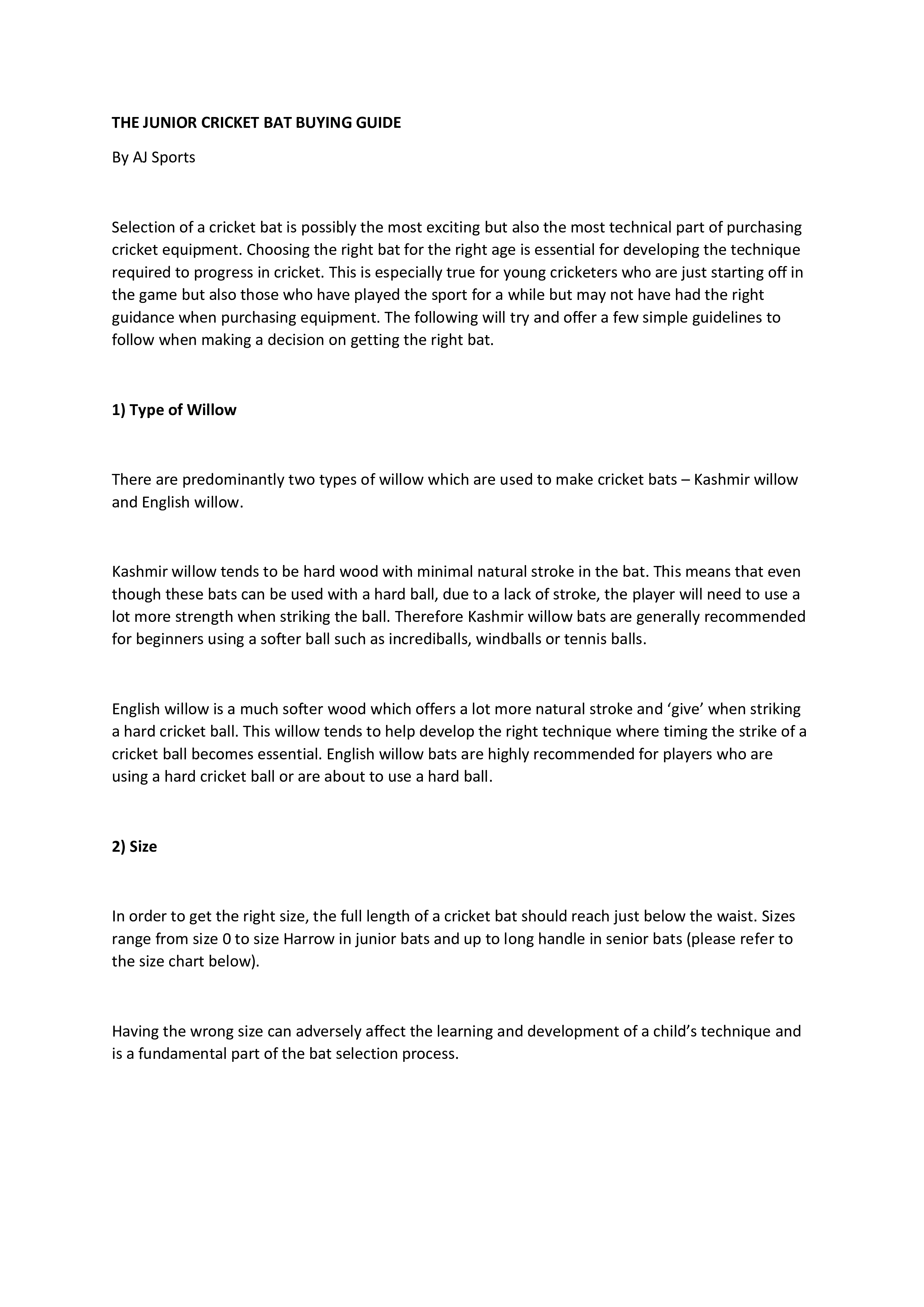 junior bat size chart Hauptschablonenbild