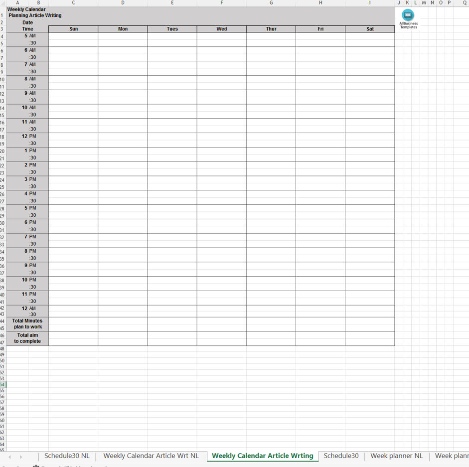 weekly scheduling calendar template