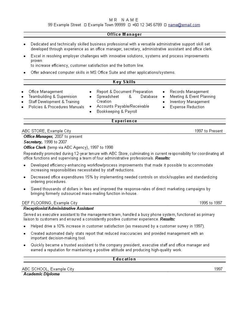 manager resume sample template