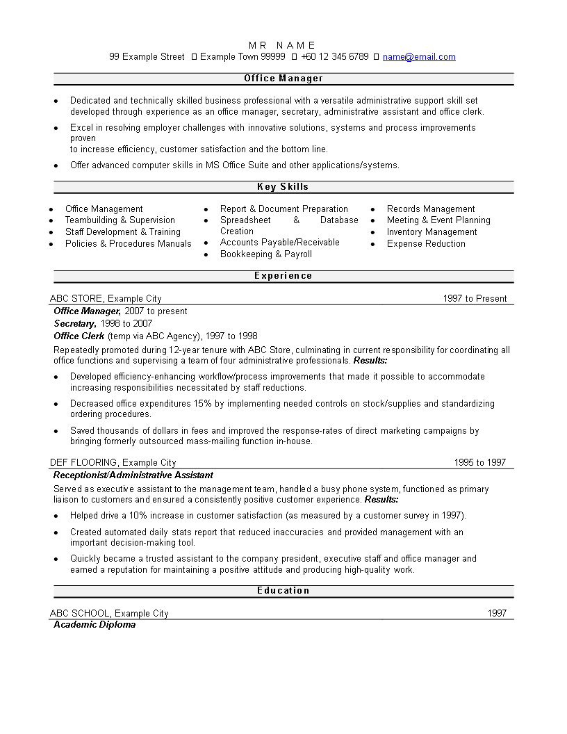 Manager Resume Sample 模板