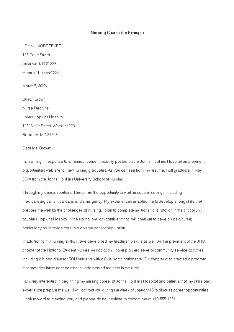 nursing cover letter template