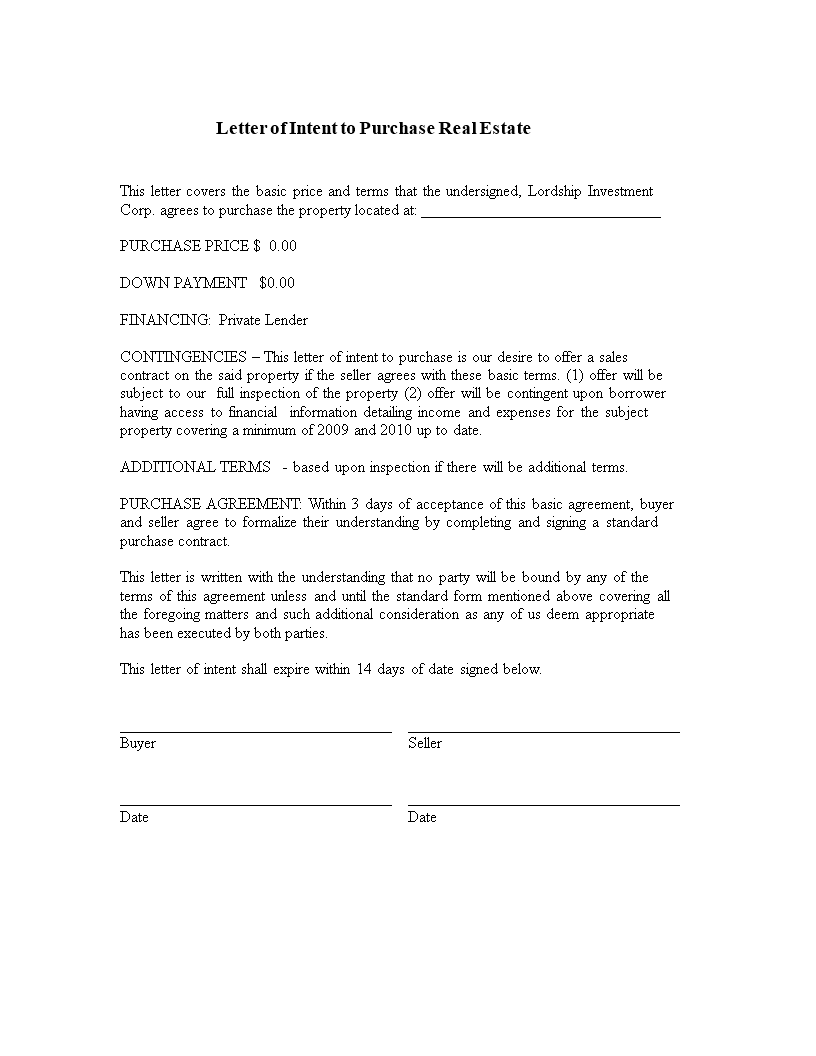 Formal Purchase Offer Letter  Templates at allbusinesstemplates.com