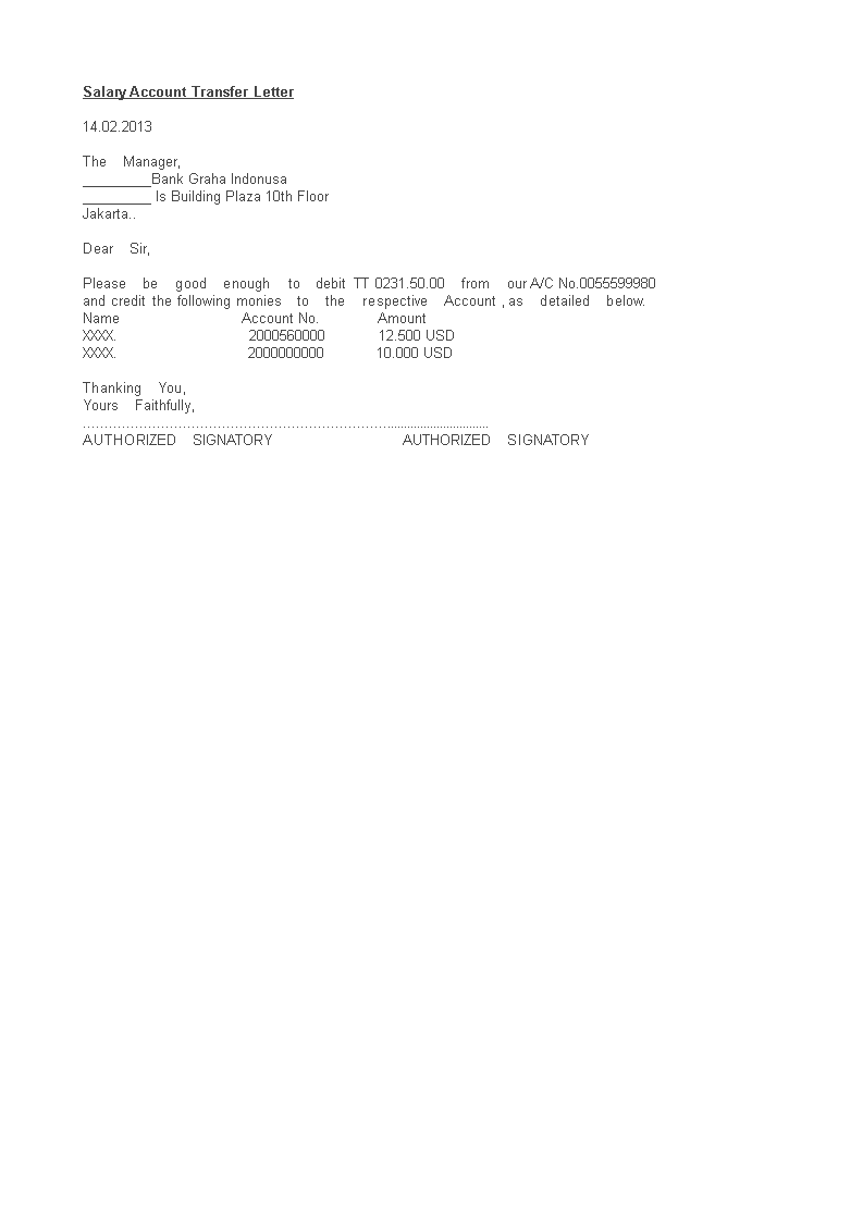 salary account transfer request letter voorbeeld afbeelding 