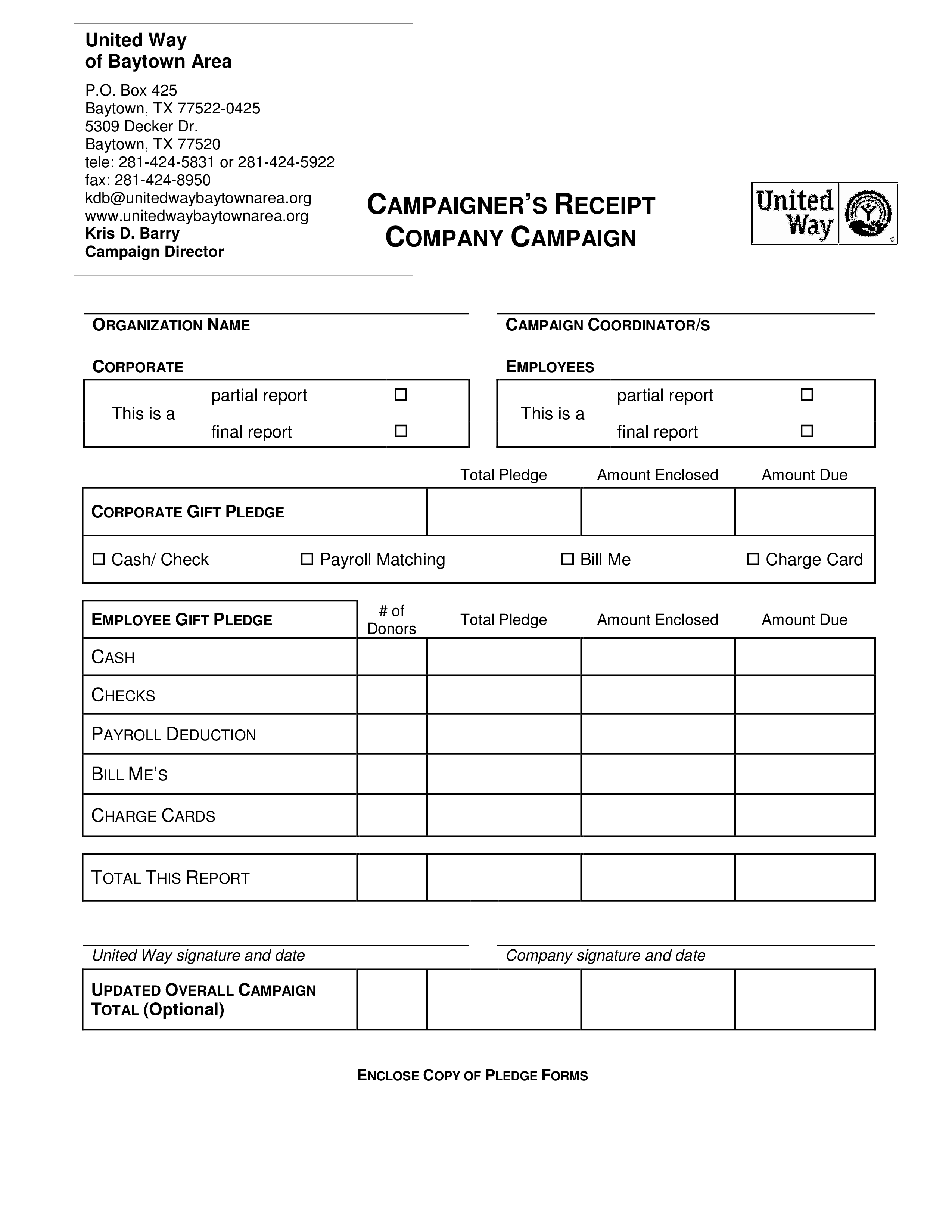 corporate company campaign receipt template