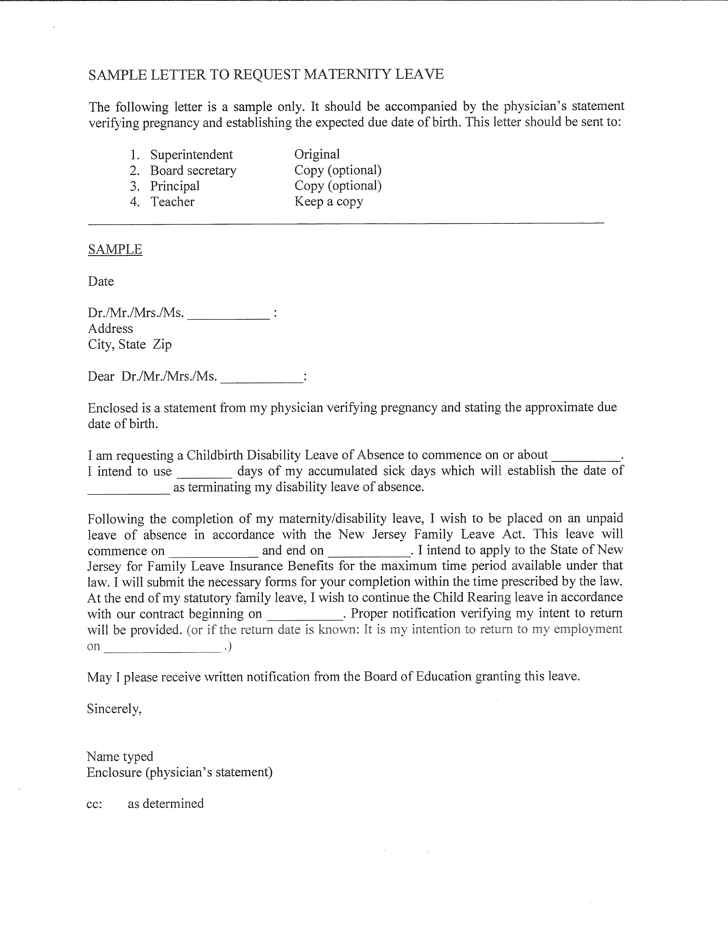 formal maternity leave letter template