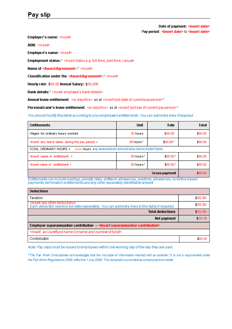 company employee pay slip template