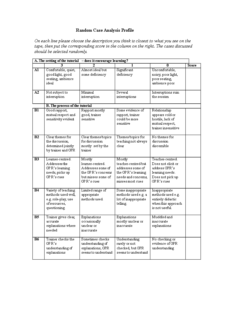 random case analysis template