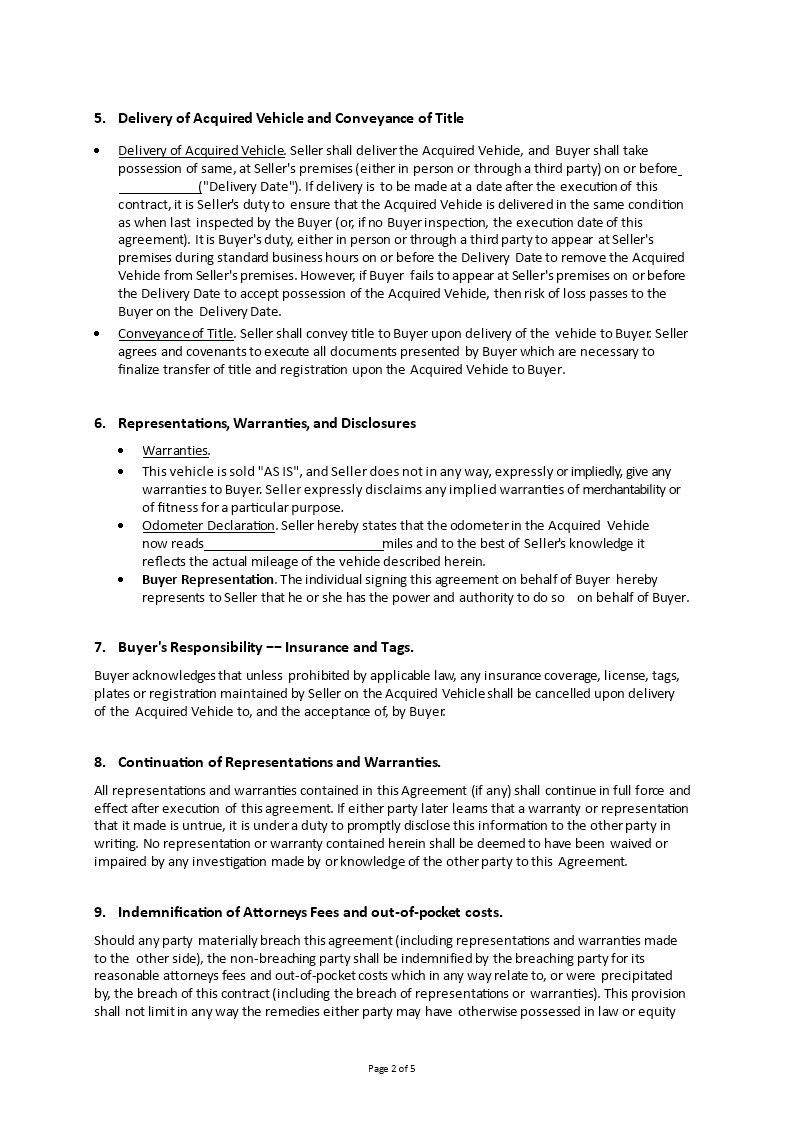 Vehicle Sales Agreement sample | Templates at allbusinesstemplates.com