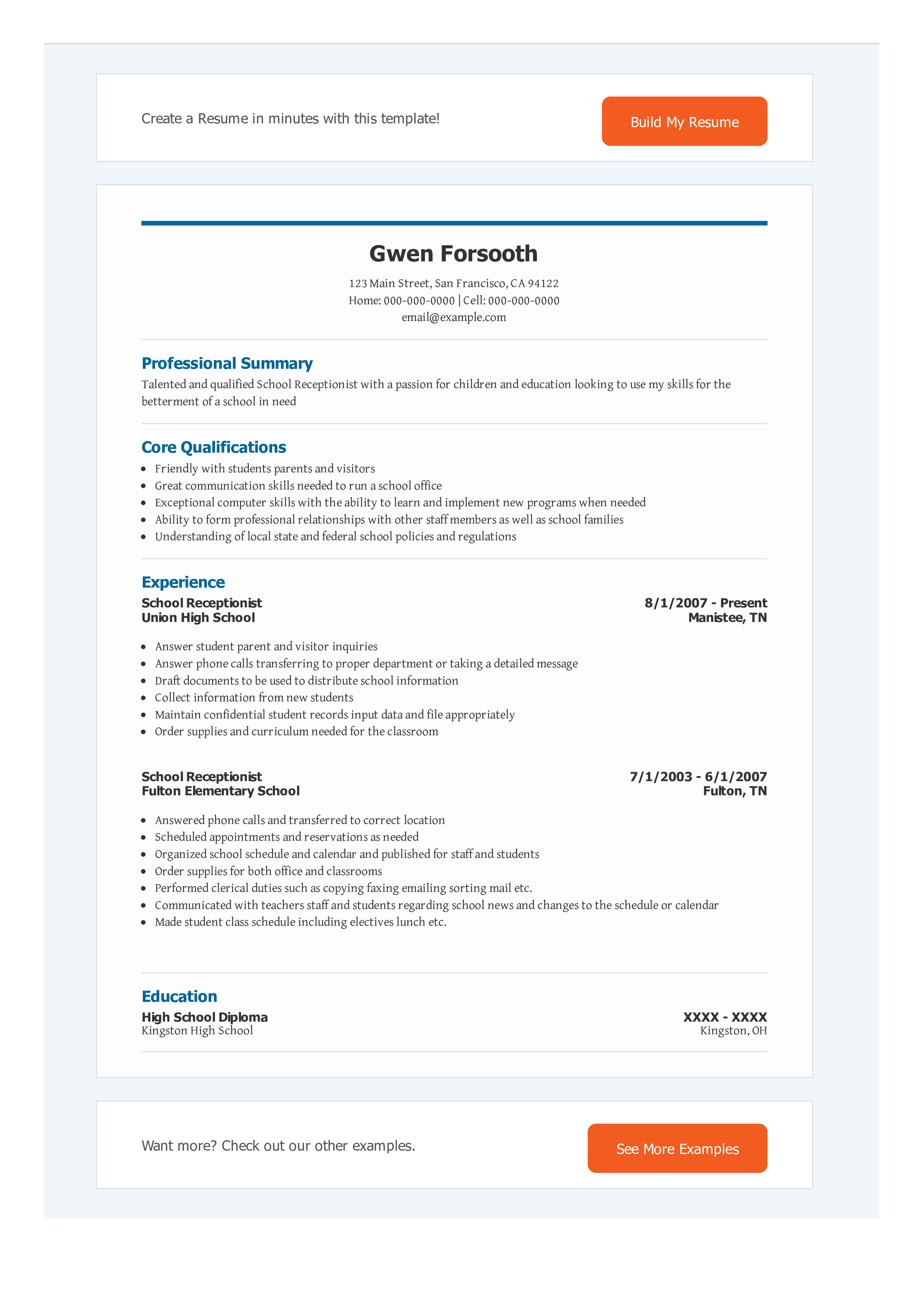 school receptionist template