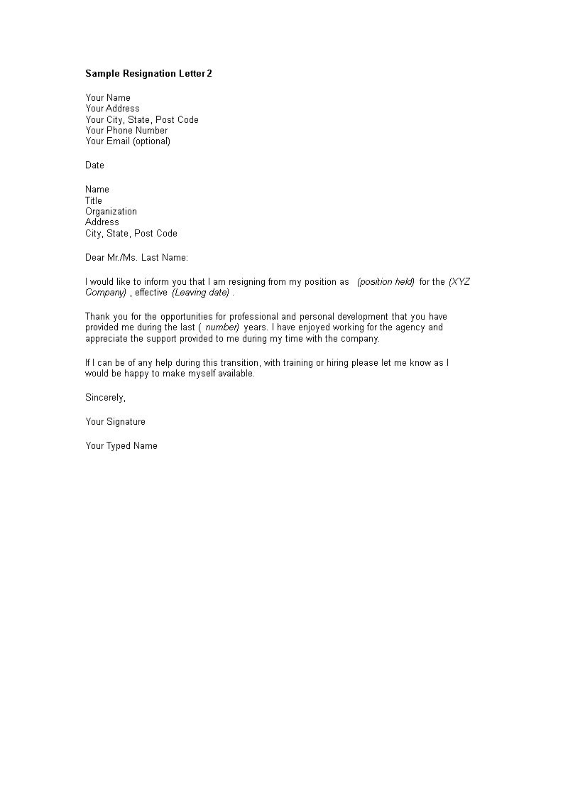 Thank You Letter For Resignation main image