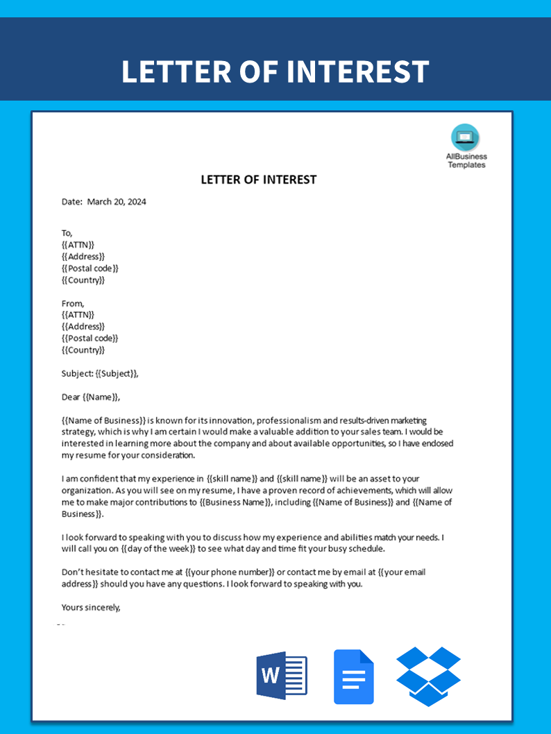 letter of interest job position modèles