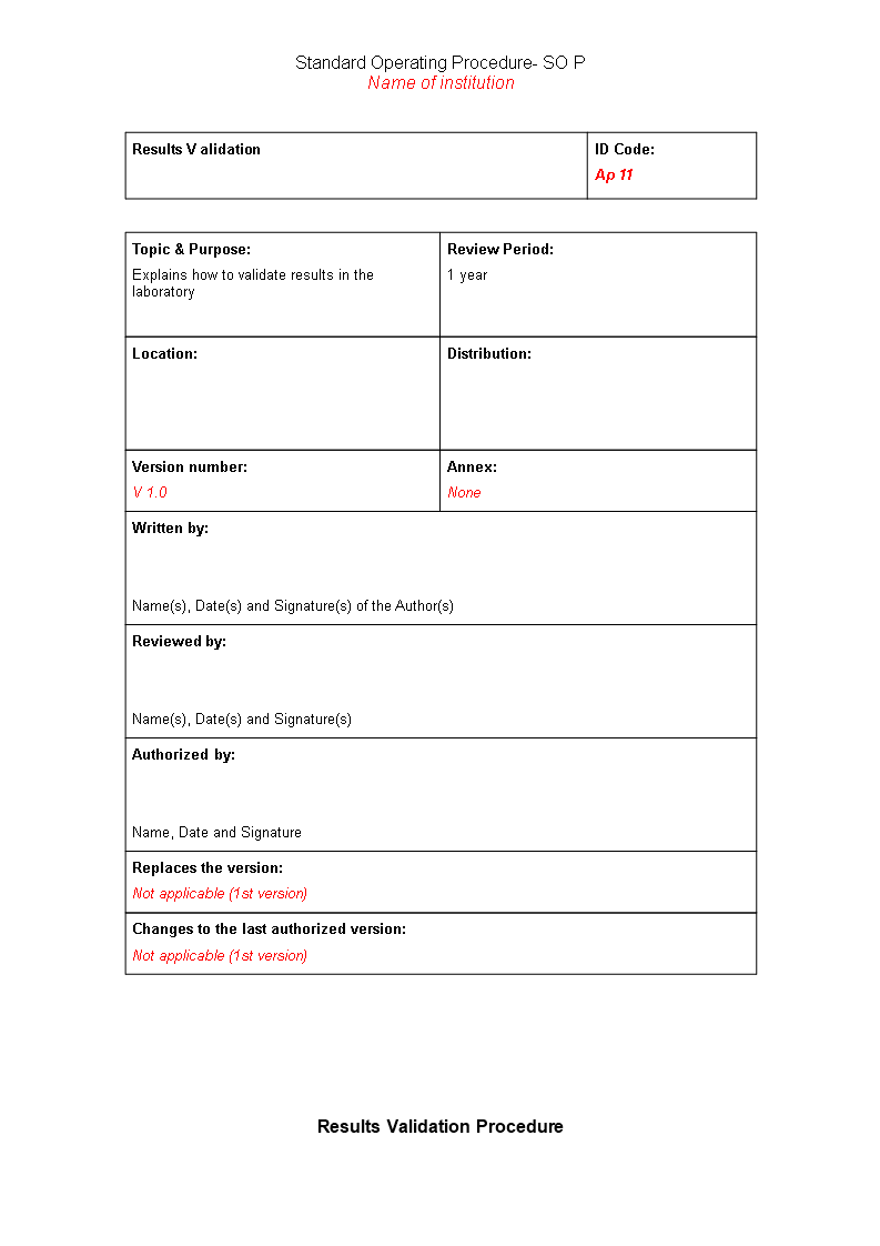 results validation quality sop modèles