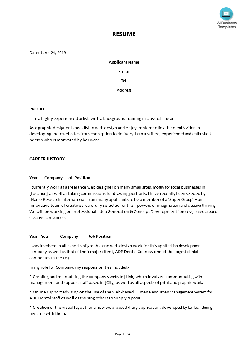 Sample Designer Resume Format 模板