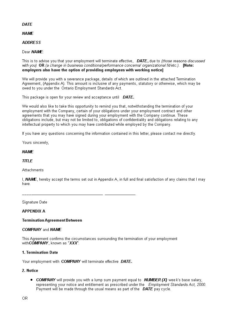 generic termination letter sample template