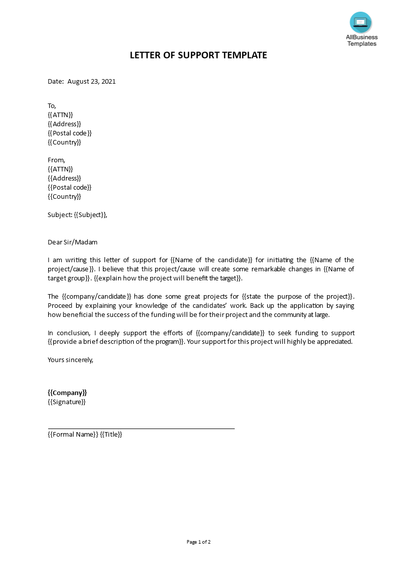 letter of support project Hauptschablonenbild