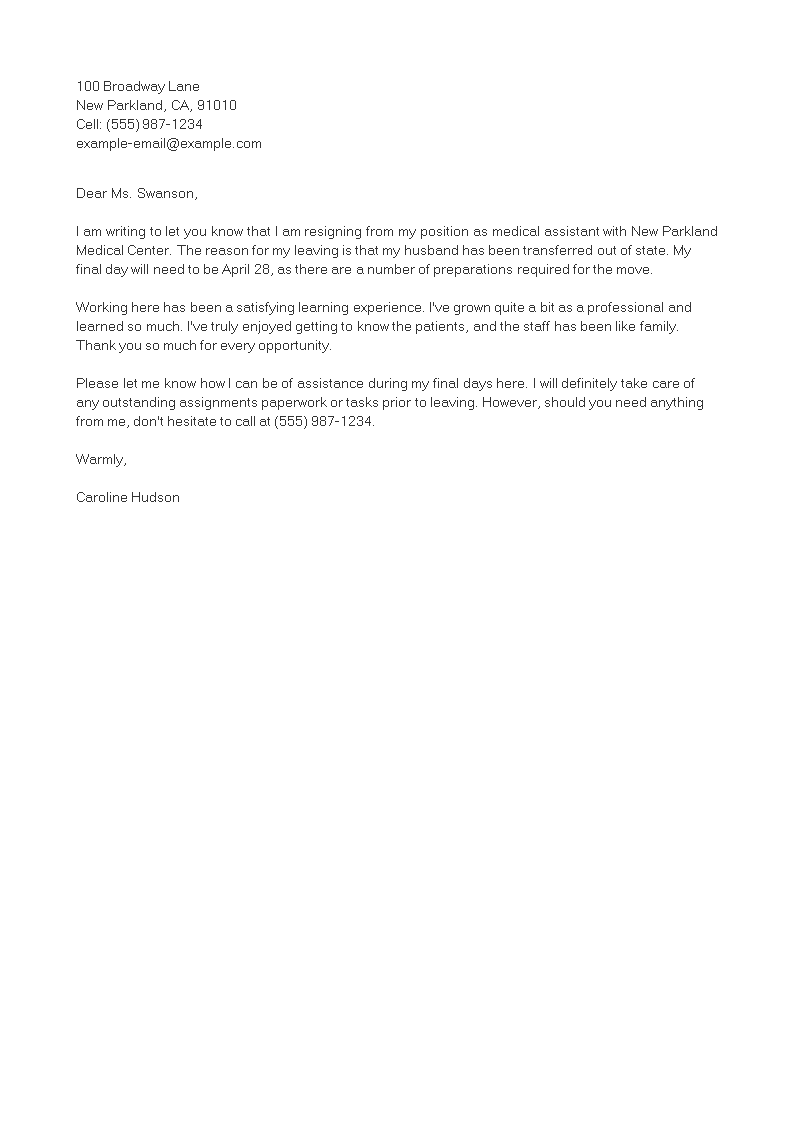 medical assistant resignation letter modèles