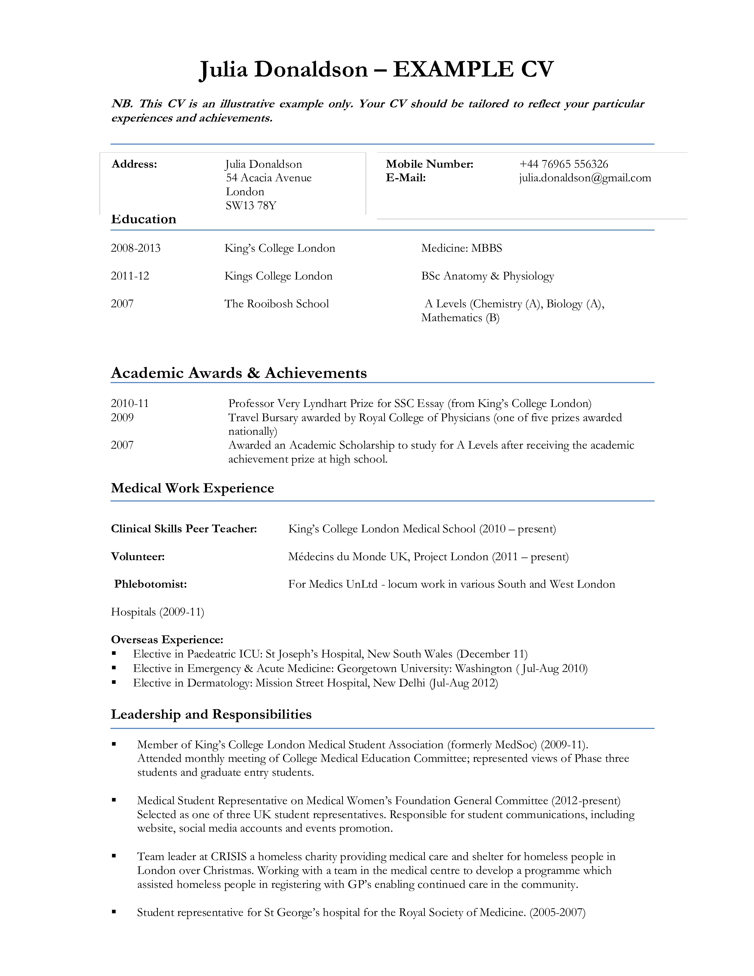 Medical Work Experience Resume 模板