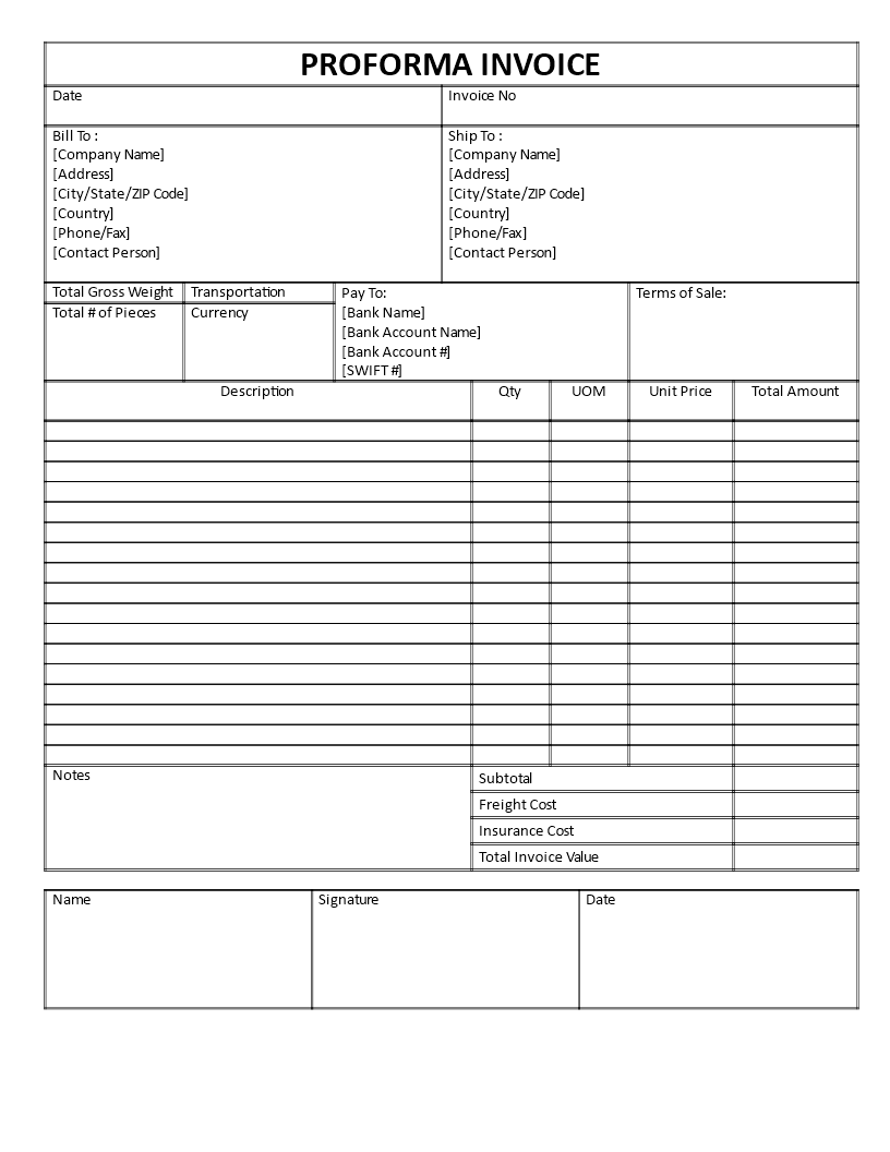 Proforma Invoice Sample In Word Classles Democracy