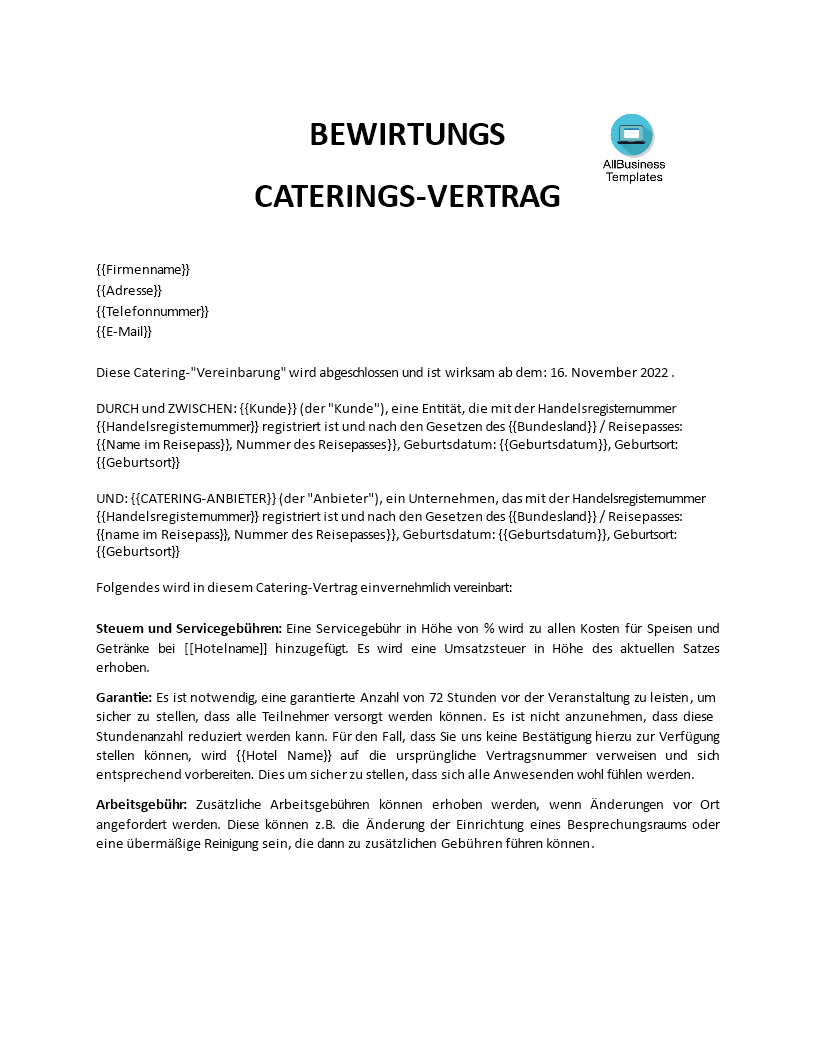 Bewirtungs Catering-Vertrag main image