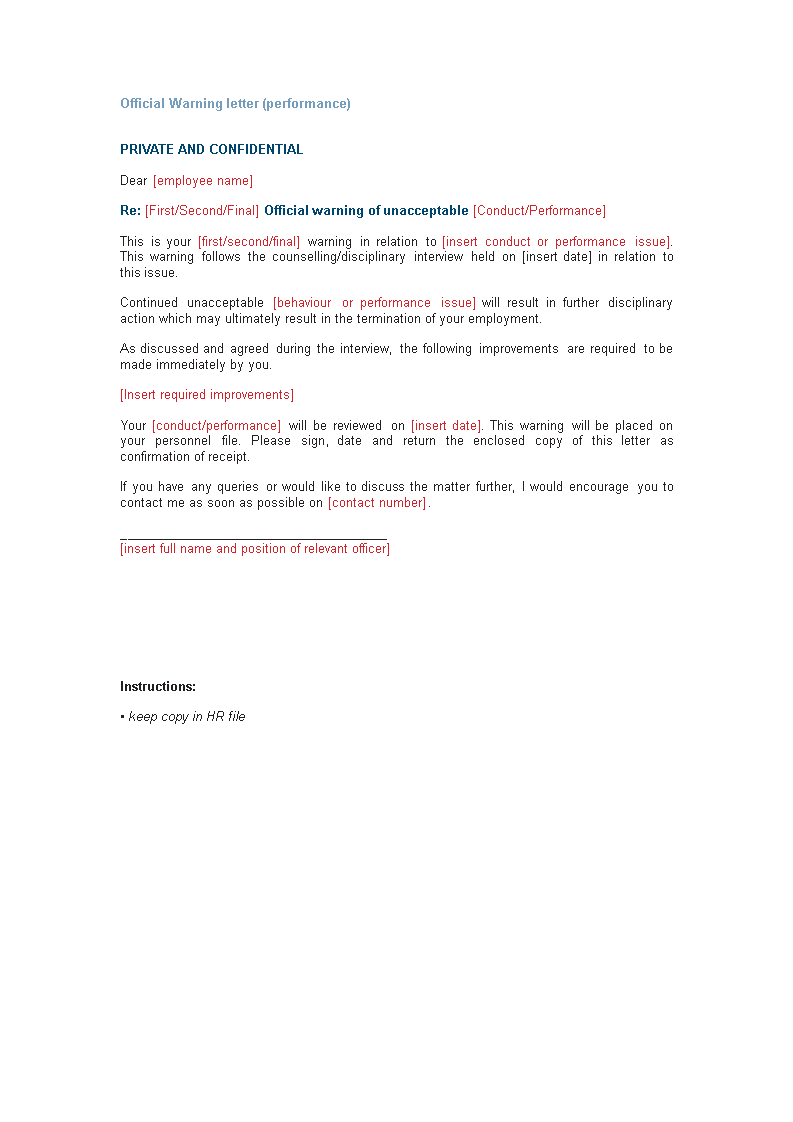 first official warning letter modèles