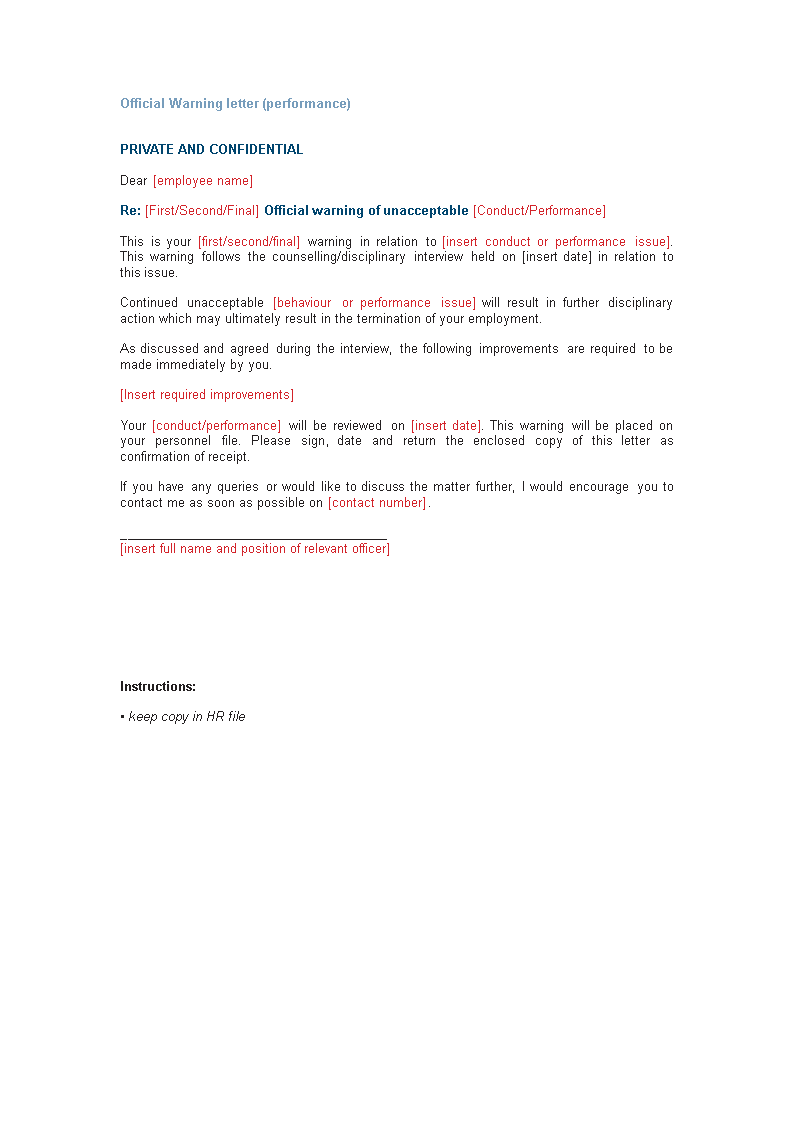 first official warning letter voorbeeld afbeelding 