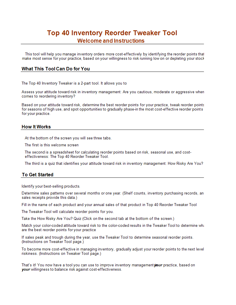 inventory reorder tool template