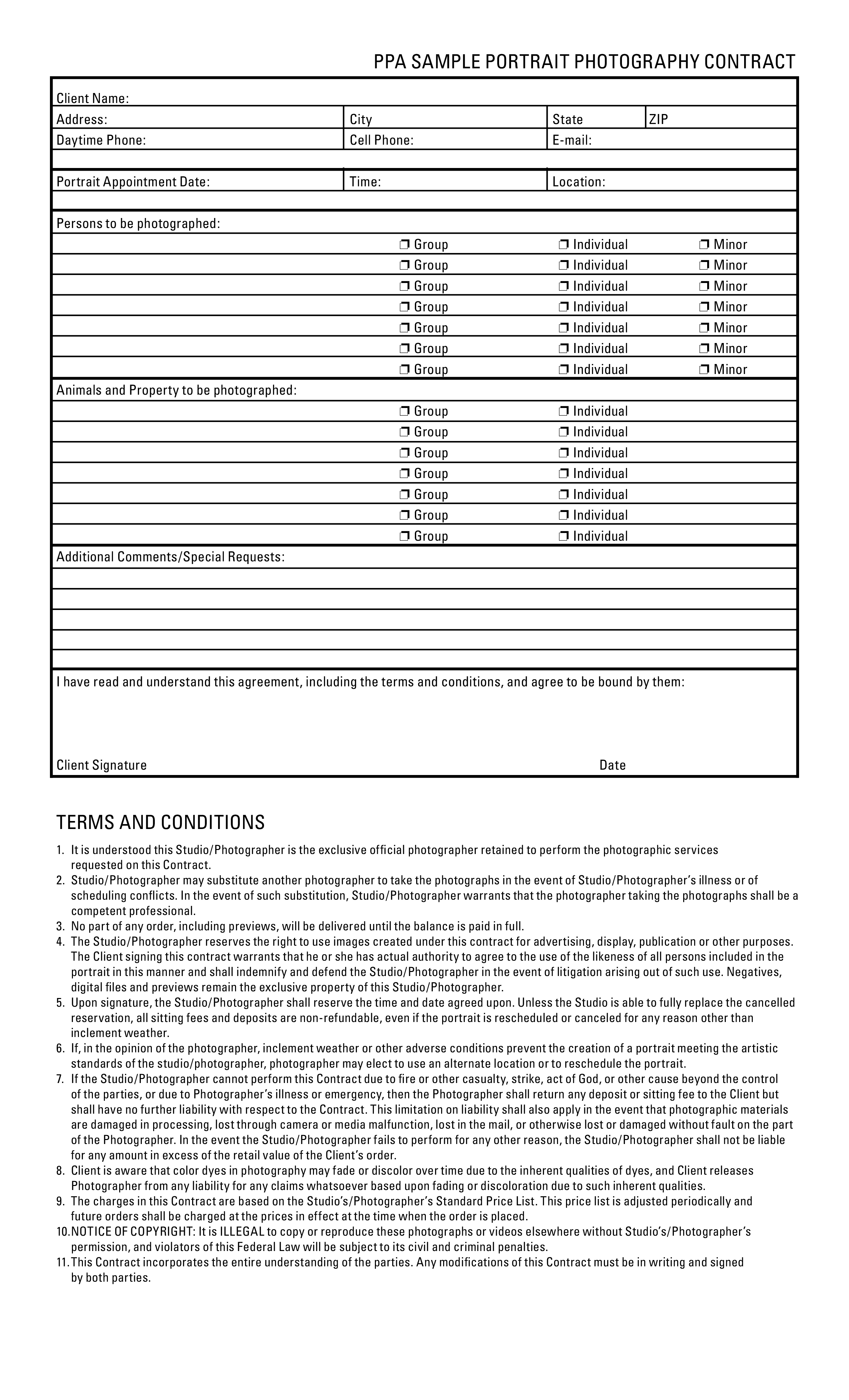 portrait photography contract sample voorbeeld afbeelding 