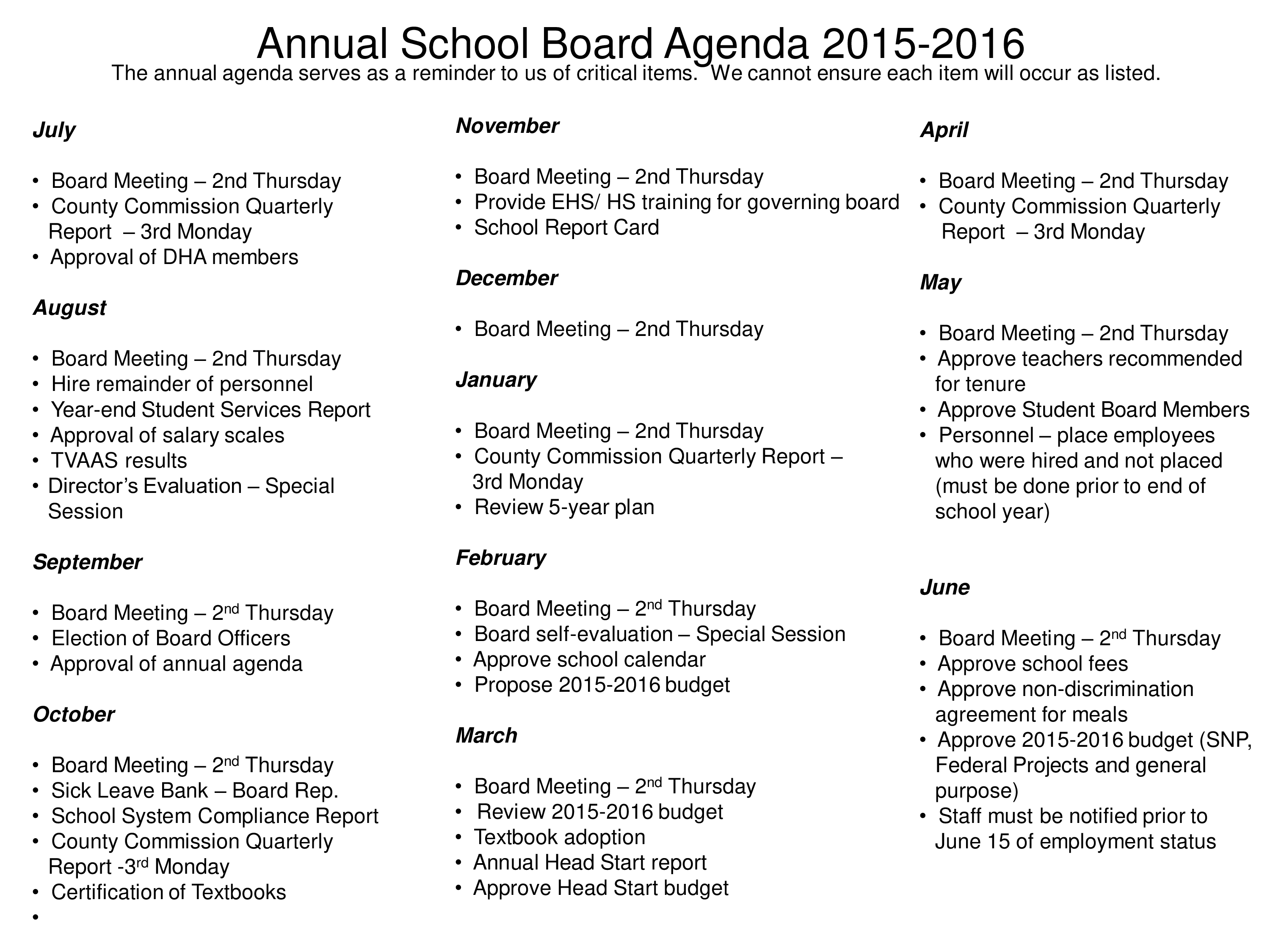 annual school board agenda template