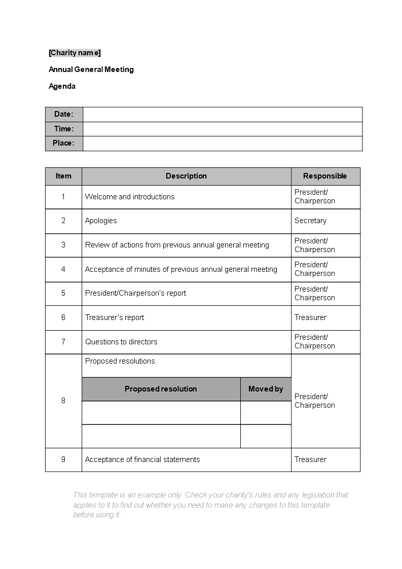 yearly meeting agenda template