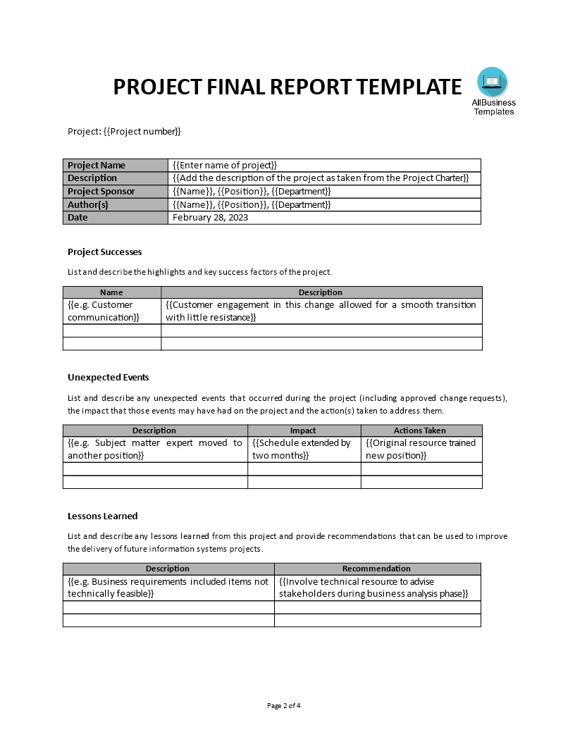 professional project final report word Hauptschablonenbild